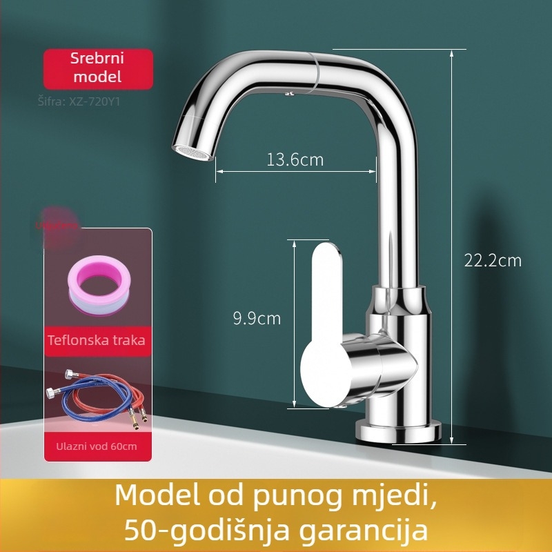 Kuhinjska slavina s toplom i hladnom vodom, od nehrđajućeg čelika, model XZ720, ručna instalacija