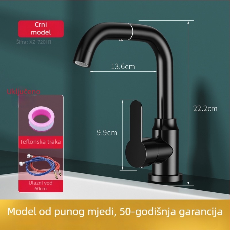 Kuhinjska slavina s toplom i hladnom vodom, od nehrđajućeg čelika, model XZ720, ručna instalacija
