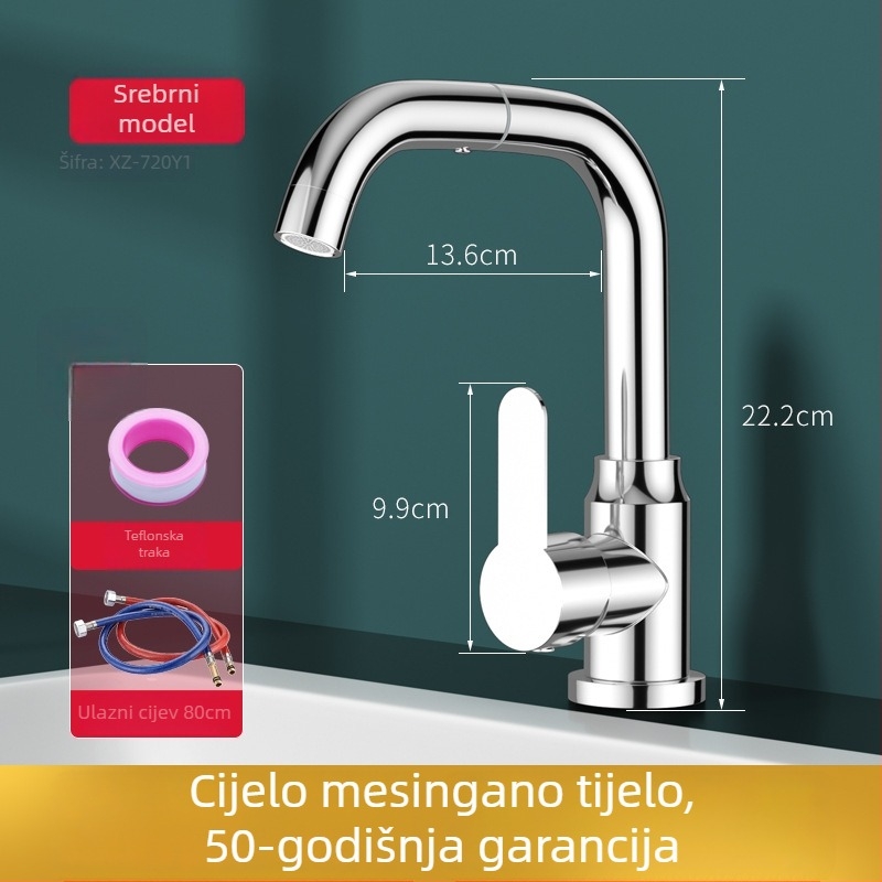 Kuhinjska slavina s toplom i hladnom vodom, od nehrđajućeg čelika, model XZ720, ručna instalacija