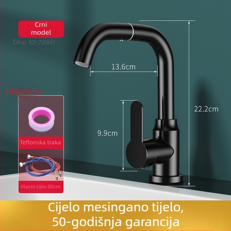 Kuhinjska slavina s toplom i hladnom vodom, od nehrđajućeg čelika, model XZ720, ručna instalacija