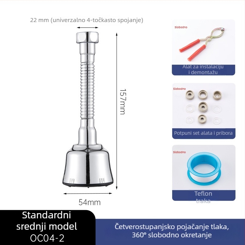 Adaptador slavine za sudoper, rotirajući proširivač, 201 nehrđajući čelik, model OC04-1, trostruka konstrukcija, spiralno otvaranje, radna temperatura 100°C