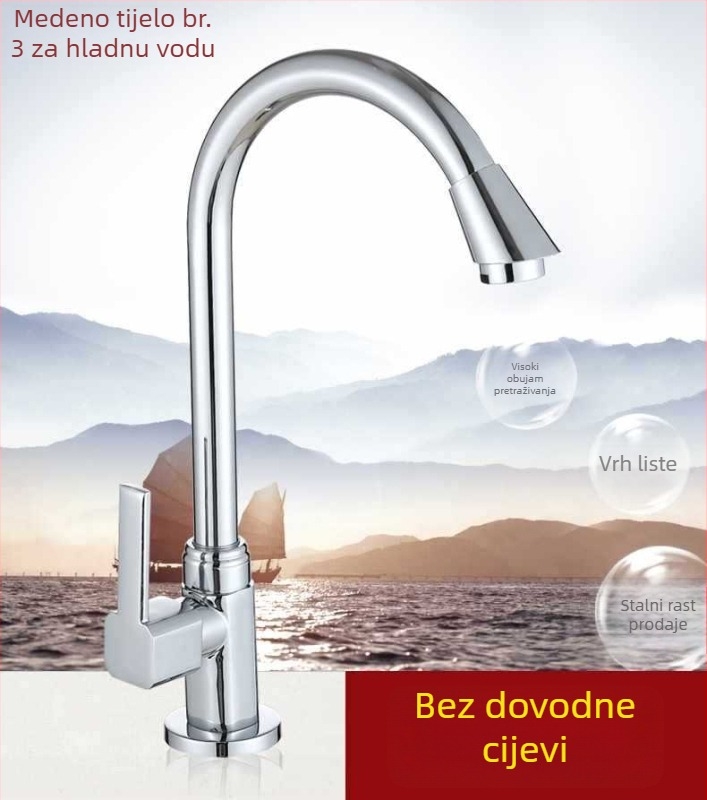 Slavina od bakra za kuhinju i kupaonicu, s jednim otvorom, okretna, topla i hladna voda, električno grijanje vode, keramički disk ventila