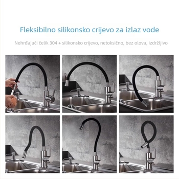 304 nehrđajući čelik slavina s okretljivim silikonim crijevom, topla i hladna, za kuhinju, umivaonik i praonica rublja.