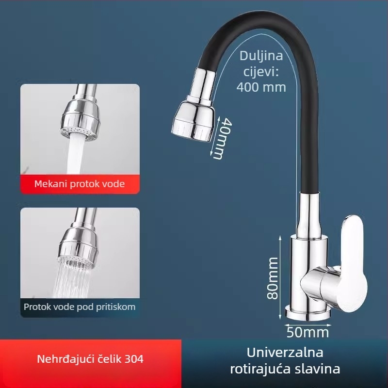 304 nehrđajući čelik slavina s okretljivim silikonim crijevom, topla i hladna, za kuhinju, umivaonik i praonica rublja.
