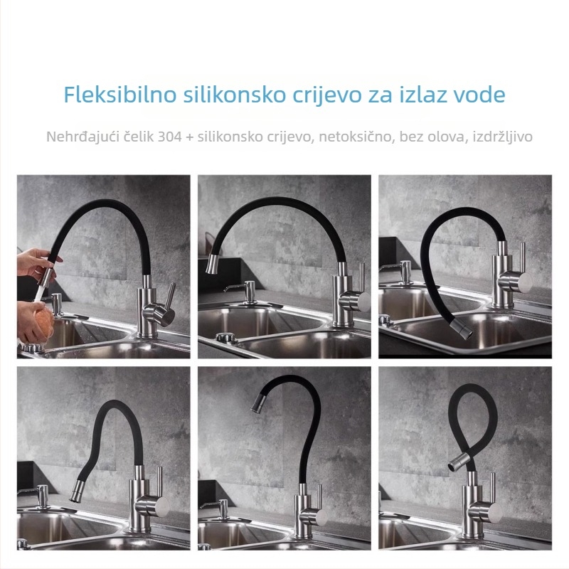 304 nehrđajući čelik slavina s okretljivim silikonim crijevom, topla i hladna, za kuhinju, umivaonik i praonica rublja.