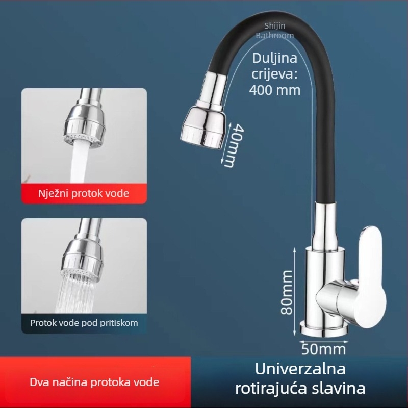 304 nehrđajući čelik slavina s okretljivim silikonim crijevom, topla i hladna, za kuhinju, umivaonik i praonica rublja.
