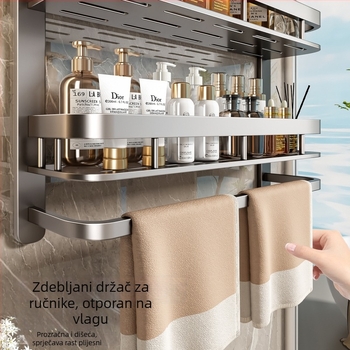 3-slojni zidni regal za kupaonicu za pohranu, materijali: Space aluminij i karbonska čelika, nosivost 20-25 kg, moderan minimalistički stil
