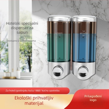 Nast dvostruki zidni dozator sapuna, ABS+PC, ručni pritisak, elektroplirano završno obloženje, prozirno tijelo bočice