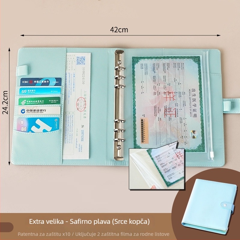 Torba za pohranu dokumenata za rodni list djeteta, certifikate o cjepivu i obiteljsku knjigu – vodootporna, podstava od umjetne kože, crtani uzorak, unisex