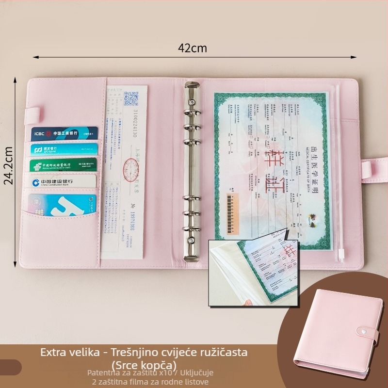 Torba za pohranu dokumenata za rodni list djeteta, certifikate o cjepivu i obiteljsku knjigu – vodootporna, podstava od umjetne kože, crtani uzorak, unisex