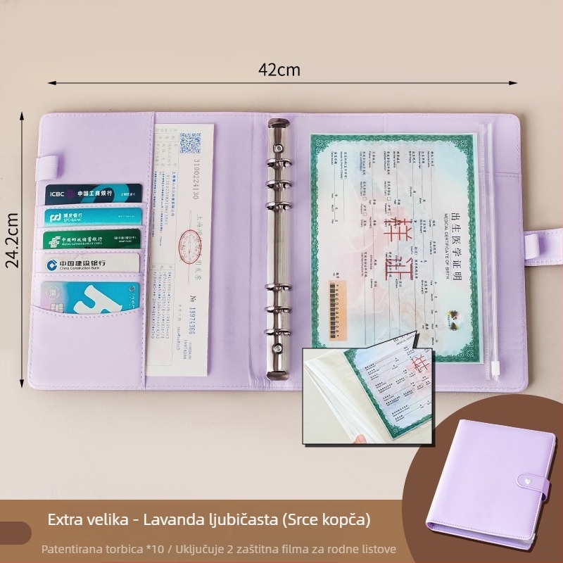 Torba za pohranu dokumenata za rodni list djeteta, certifikate o cjepivu i obiteljsku knjigu – vodootporna, podstava od umjetne kože, crtani uzorak, unisex