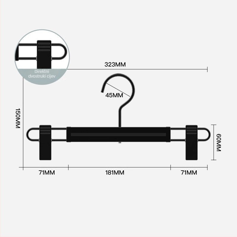 Aluminijski držač za hlače s pomičnim klipom za garderobu
