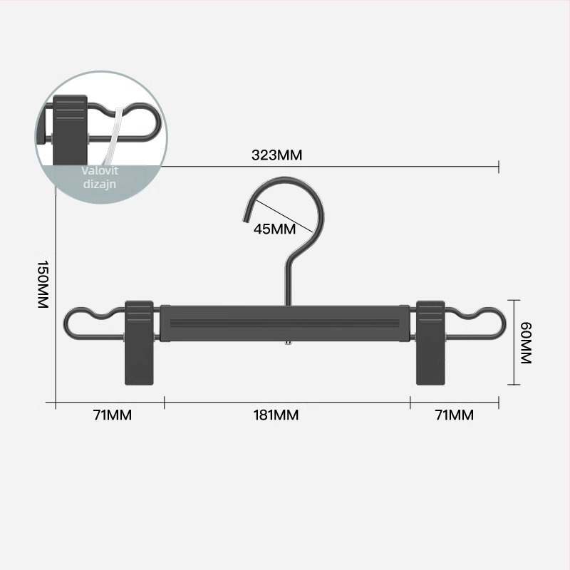 Aluminijski držač za hlače s pomičnim klipom za garderobu