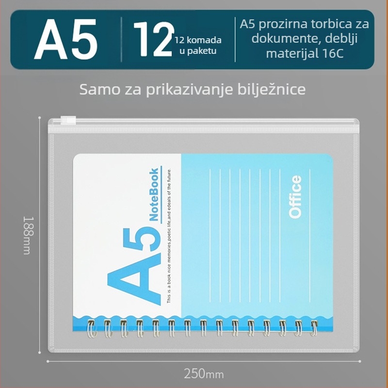 Prozirna PP vrećica za dokumente sa zatvaračem, vodootporna za dokumente o nekretninama