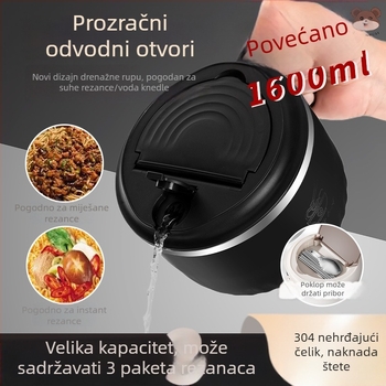 Zdjela za instant rezance od 304 nerđajućeg čelika, okrugla, mikrovalna pećnica kompatibilna, s mogućnošću tiska logotipa