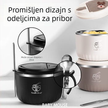 Zdjela za instant rezance od 304 nerđajućeg čelika, okrugla, mikrovalna pećnica kompatibilna, s mogućnošću tiska logotipa