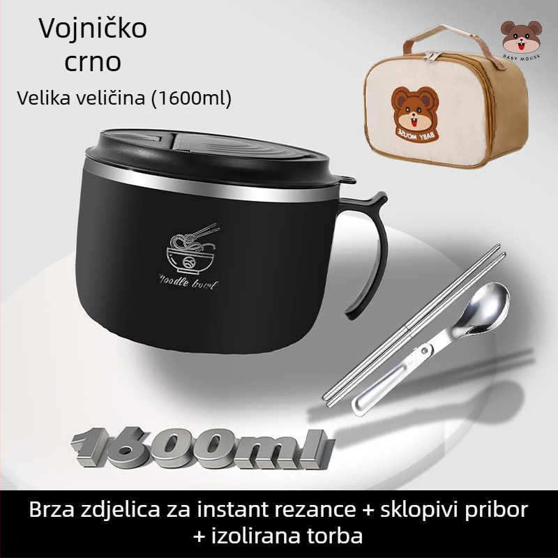 Zdjela za instant rezance od 304 nerđajućeg čelika, okrugla, mikrovalna pećnica kompatibilna, s mogućnošću tiska logotipa