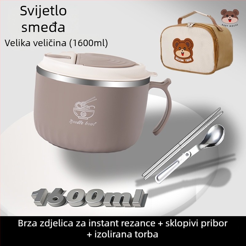 Zdjela za instant rezance od 304 nerđajućeg čelika, okrugla, mikrovalna pećnica kompatibilna, s mogućnošću tiska logotipa