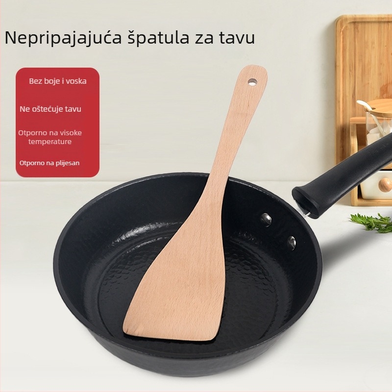 Drvena kuhinjska lopatica od bukovog drveta s drškom od drveta, antiadhezivna, otporna na visoke temperature, protuklizna