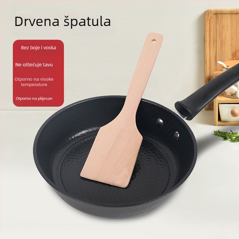Drvena kuhinjska lopatica od bukovog drveta s drškom od drveta, antiadhezivna, otporna na visoke temperature, protuklizna