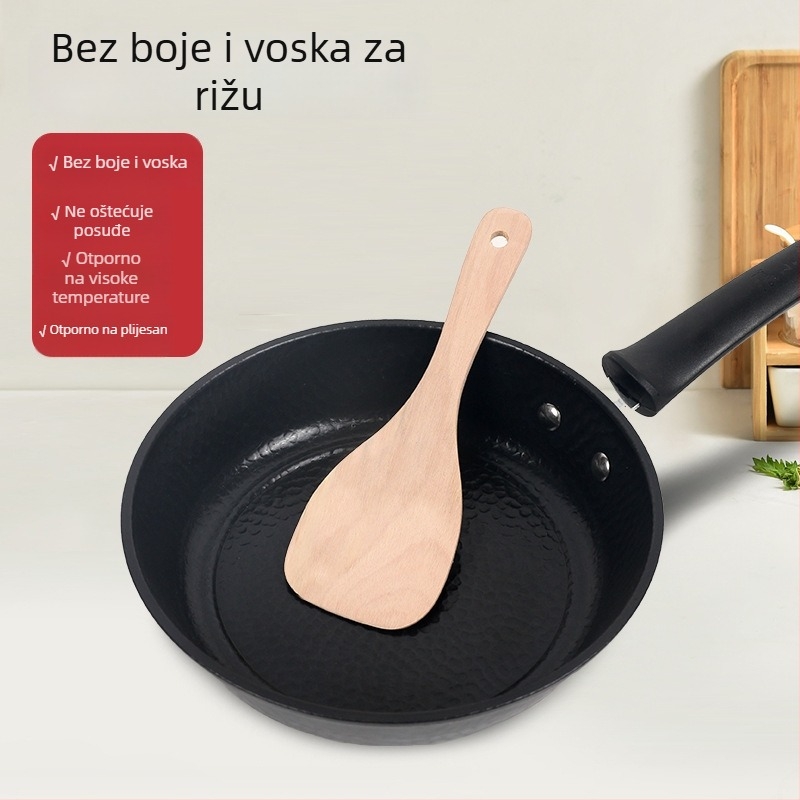 Drvena kuhinjska lopatica od bukovog drveta s drškom od drveta, antiadhezivna, otporna na visoke temperature, protuklizna