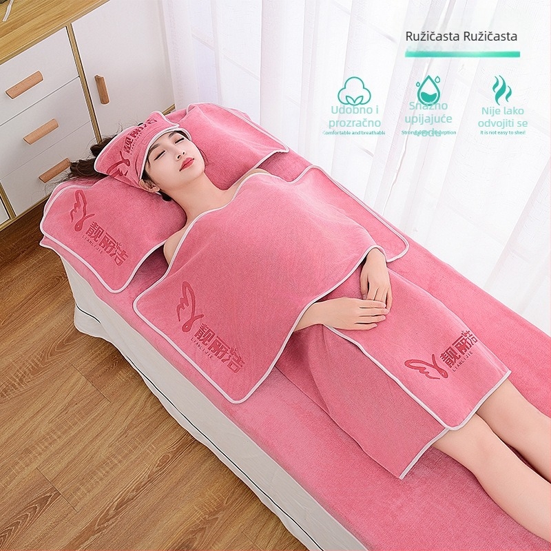 Set ručnika za kozmetički salon s turbansom, ručnikom za prsa i ručnikom za kupanje; mikrofibre 400 g; brzo sušenje; visoka upijanje; tisk logotipa dostupan; set od 3 ili 5 komada