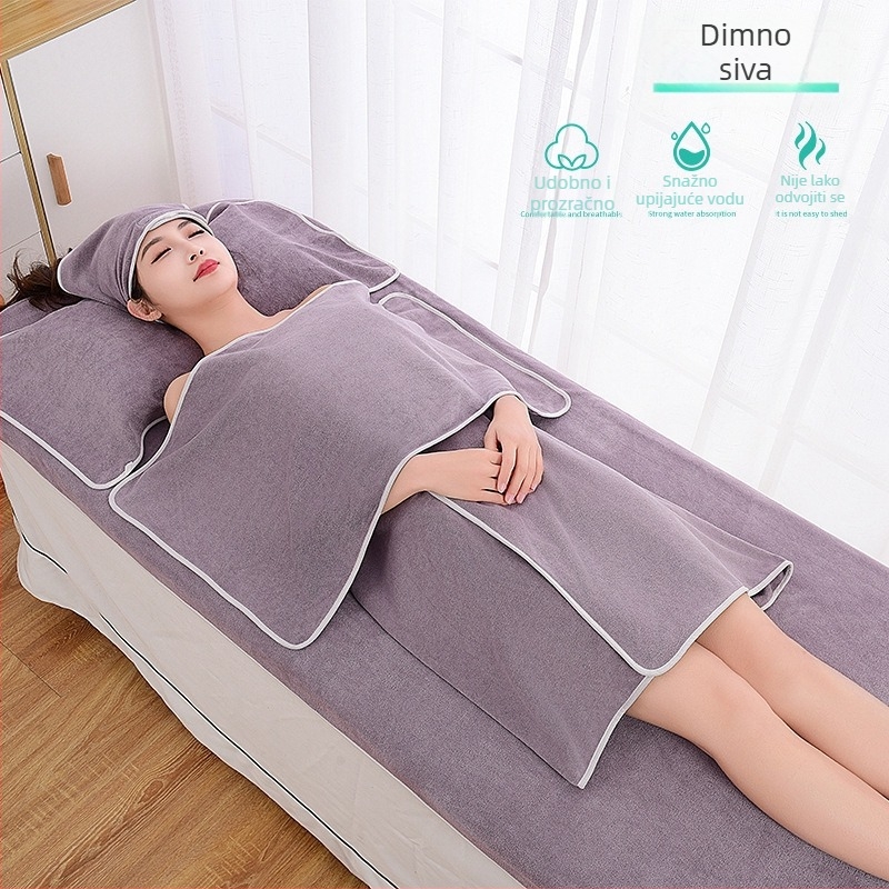 Set ručnika za kozmetički salon s turbansom, ručnikom za prsa i ručnikom za kupanje; mikrofibre 400 g; brzo sušenje; visoka upijanje; tisk logotipa dostupan; set od 3 ili 5 komada