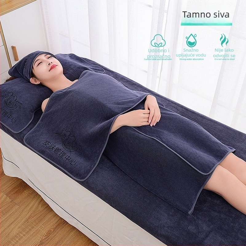 Set ručnika za kozmetički salon s turbansom, ručnikom za prsa i ručnikom za kupanje; mikrofibre 400 g; brzo sušenje; visoka upijanje; tisk logotipa dostupan; set od 3 ili 5 komada
