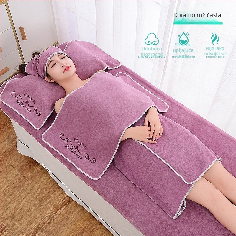 Set ručnika za kozmetički salon s turbansom, ručnikom za prsa i ručnikom za kupanje; mikrofibre 400 g; brzo sušenje; visoka upijanje; tisk logotipa dostupan; set od 3 ili 5 komada