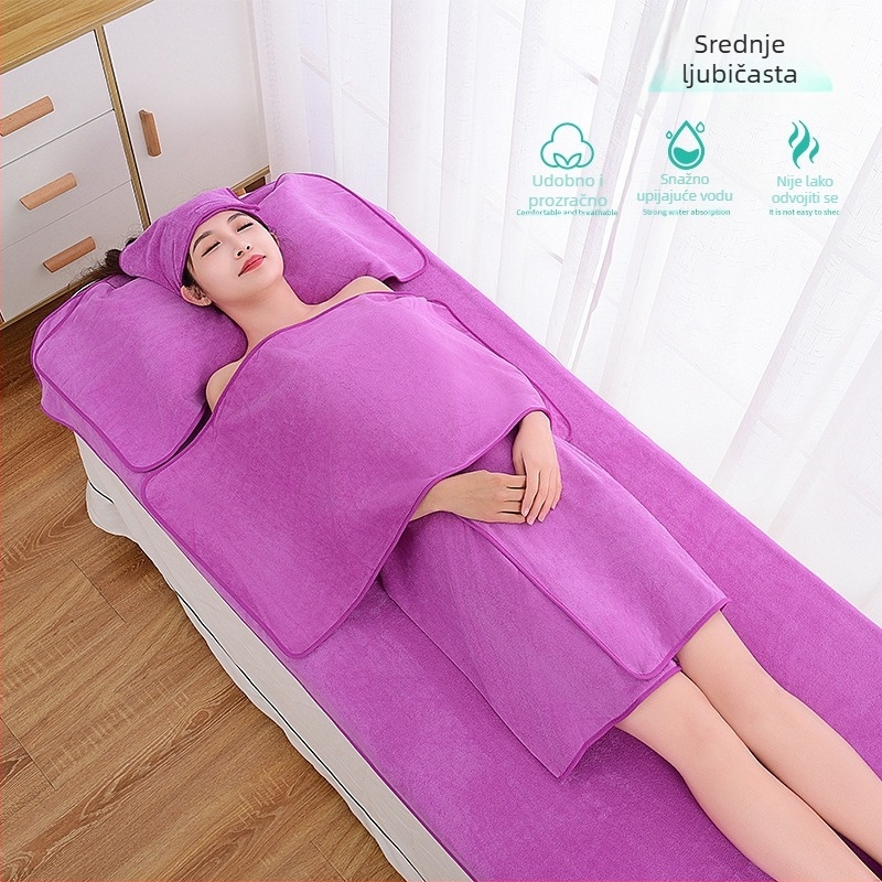 Set ručnika za kozmetički salon s turbansom, ručnikom za prsa i ručnikom za kupanje; mikrofibre 400 g; brzo sušenje; visoka upijanje; tisk logotipa dostupan; set od 3 ili 5 komada