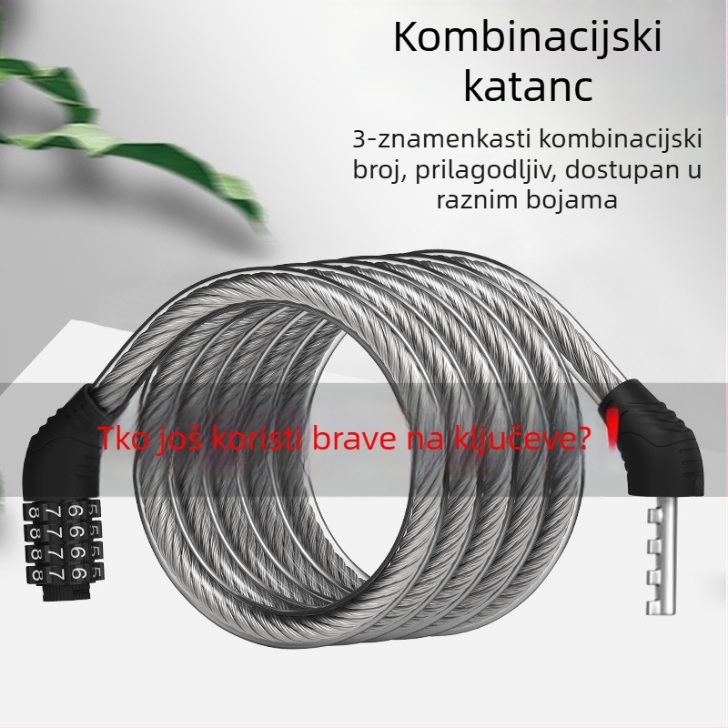 Heidelberg Prijenosni biciklistički lokot s lozinkom, čelični kabel s PVC oklopom i ABS bravom, model: lokot s prstenastim kodom, za planinske i električne bicikle, stil: moderni minimalistički