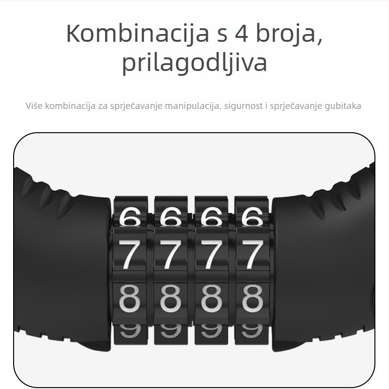 Heidelberg Prijenosni biciklistički lokot s lozinkom, čelični kabel s PVC oklopom i ABS bravom, model: lokot s prstenastim kodom, za planinske i električne bicikle, stil: moderni minimalistički