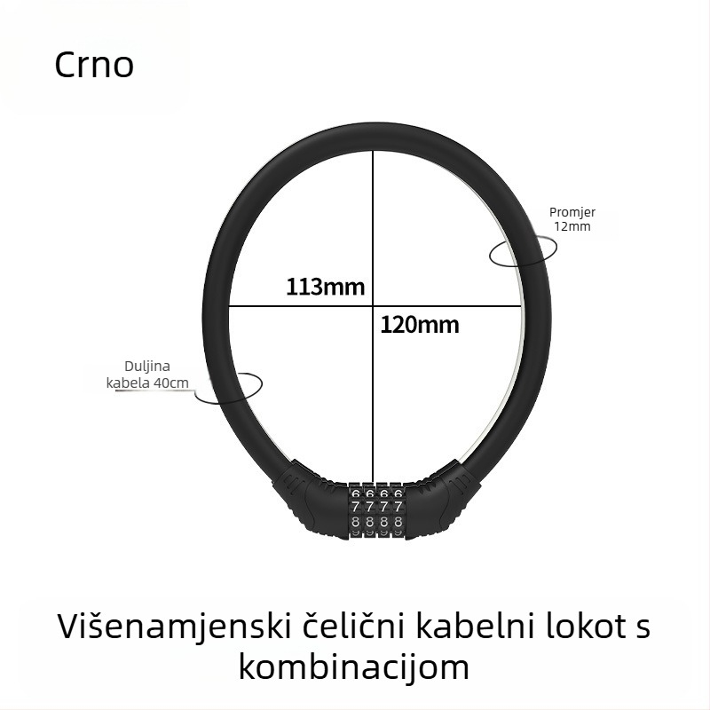 Heidelberg Prijenosni biciklistički lokot s lozinkom, čelični kabel s PVC oklopom i ABS bravom, model: lokot s prstenastim kodom, za planinske i električne bicikle, stil: moderni minimalistički