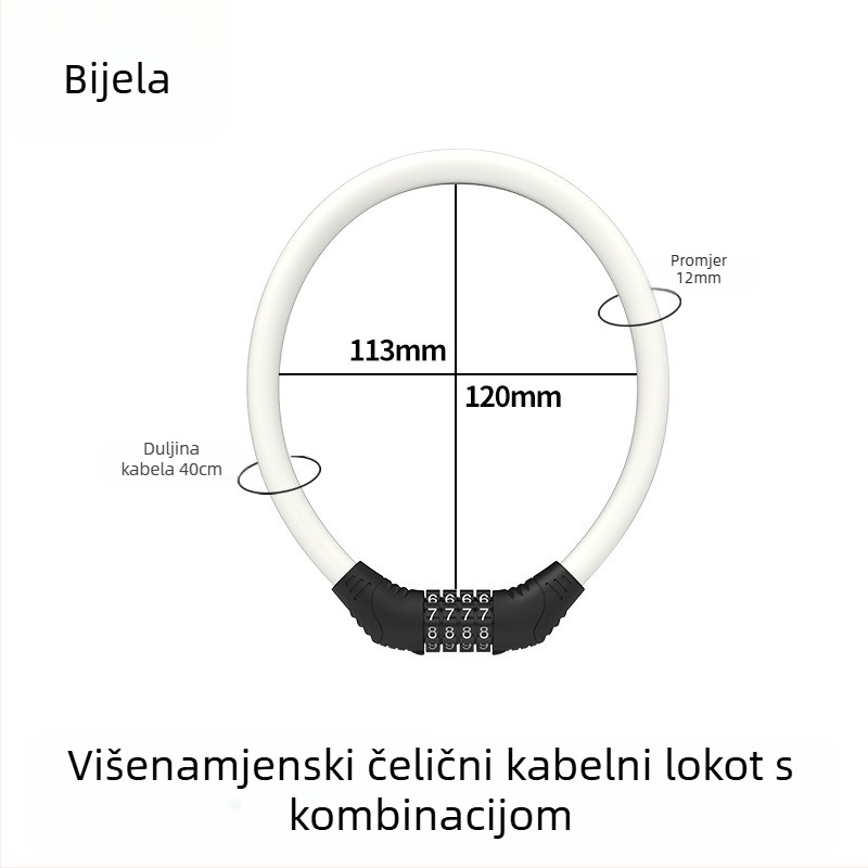 Heidelberg Prijenosni biciklistički lokot s lozinkom, čelični kabel s PVC oklopom i ABS bravom, model: lokot s prstenastim kodom, za planinske i električne bicikle, stil: moderni minimalistički