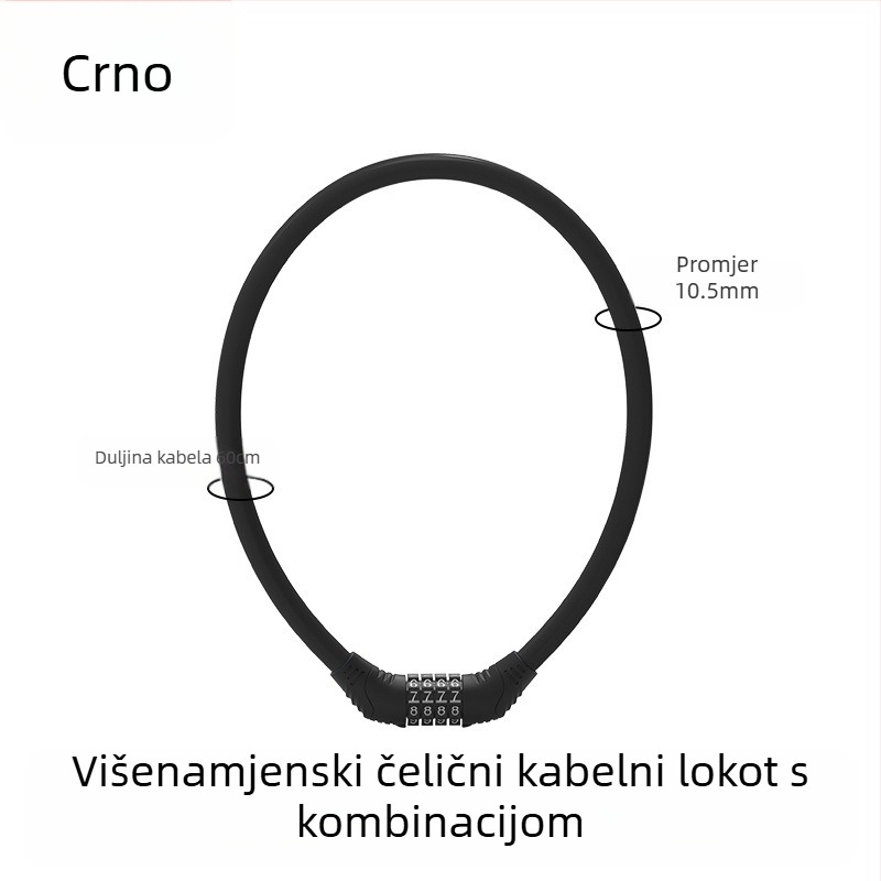 Heidelberg Prijenosni biciklistički lokot s lozinkom, čelični kabel s PVC oklopom i ABS bravom, model: lokot s prstenastim kodom, za planinske i električne bicikle, stil: moderni minimalistički