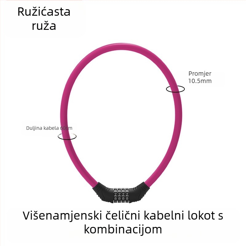 Heidelberg Prijenosni biciklistički lokot s lozinkom, čelični kabel s PVC oklopom i ABS bravom, model: lokot s prstenastim kodom, za planinske i električne bicikle, stil: moderni minimalistički