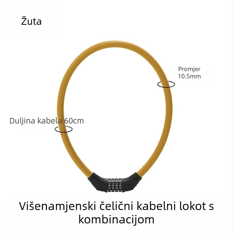 Heidelberg Prijenosni biciklistički lokot s lozinkom, čelični kabel s PVC oklopom i ABS bravom, model: lokot s prstenastim kodom, za planinske i električne bicikle, stil: moderni minimalistički