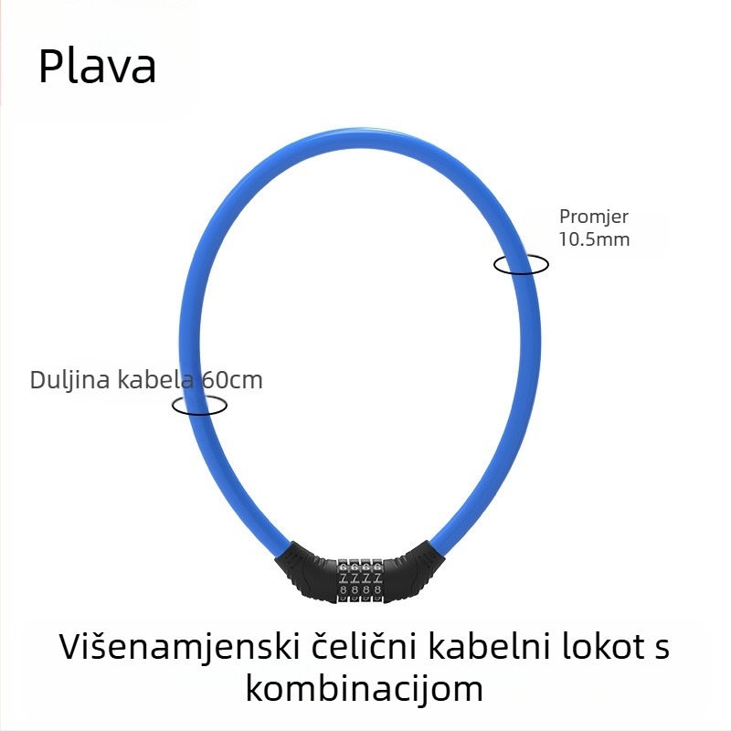 Heidelberg Prijenosni biciklistički lokot s lozinkom, čelični kabel s PVC oklopom i ABS bravom, model: lokot s prstenastim kodom, za planinske i električne bicikle, stil: moderni minimalistički