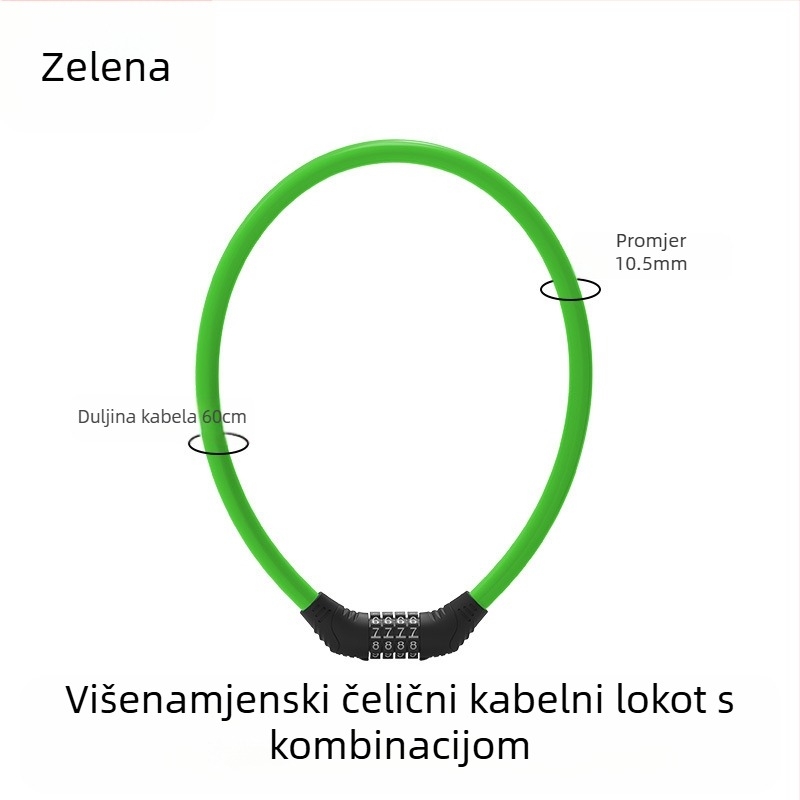 Heidelberg Prijenosni biciklistički lokot s lozinkom, čelični kabel s PVC oklopom i ABS bravom, model: lokot s prstenastim kodom, za planinske i električne bicikle, stil: moderni minimalistički