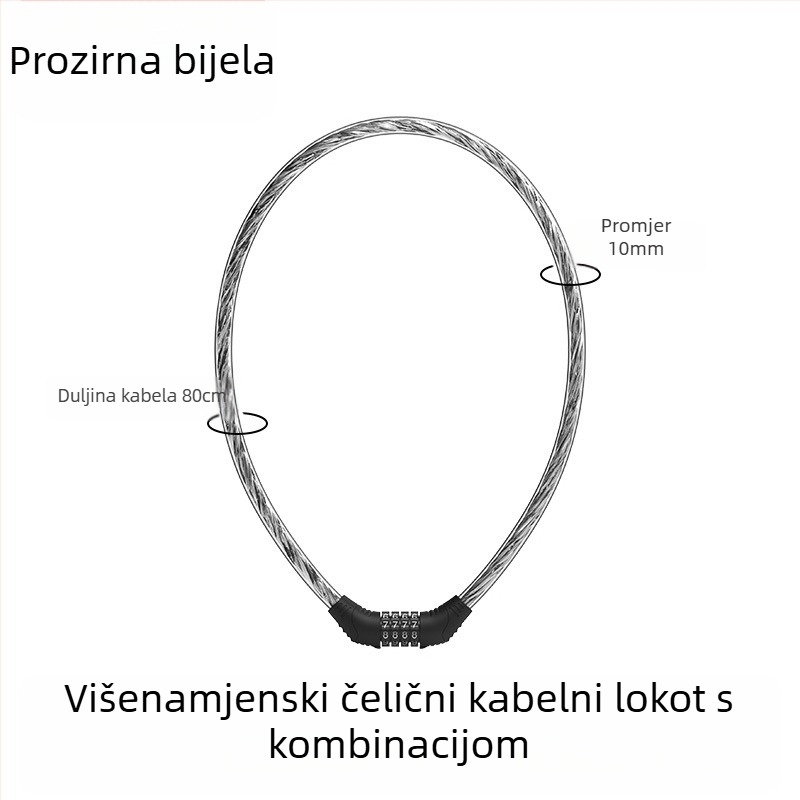 Heidelberg Prijenosni biciklistički lokot s lozinkom, čelični kabel s PVC oklopom i ABS bravom, model: lokot s prstenastim kodom, za planinske i električne bicikle, stil: moderni minimalistički