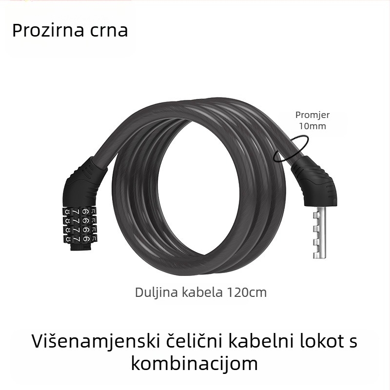 Heidelberg Prijenosni biciklistički lokot s lozinkom, čelični kabel s PVC oklopom i ABS bravom, model: lokot s prstenastim kodom, za planinske i električne bicikle, stil: moderni minimalistički
