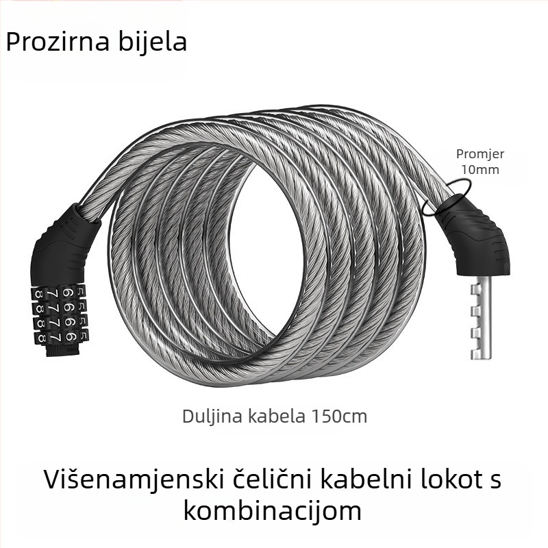 Heidelberg Prijenosni biciklistički lokot s lozinkom, čelični kabel s PVC oklopom i ABS bravom, model: lokot s prstenastim kodom, za planinske i električne bicikle, stil: moderni minimalistički