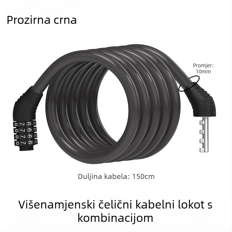 Heidelberg Prijenosni biciklistički lokot s lozinkom, čelični kabel s PVC oklopom i ABS bravom, model: lokot s prstenastim kodom, za planinske i električne bicikle, stil: moderni minimalistički