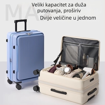 Putnički kofer sa bočnim otvaranjem i proširenjem, ABS+PC materijal, vodootporan, suho-mokro odjeljenje, TSA kombinirani brava