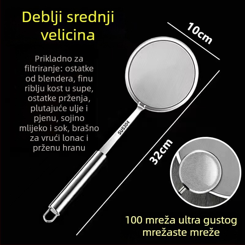Kuhinjska špatula s ultratankim 100-mrežnim filtrom za pjenu i sojino mlijeko, ručica od nehrđajućeg čelika 304, šifra Flat 10+12+14+16
