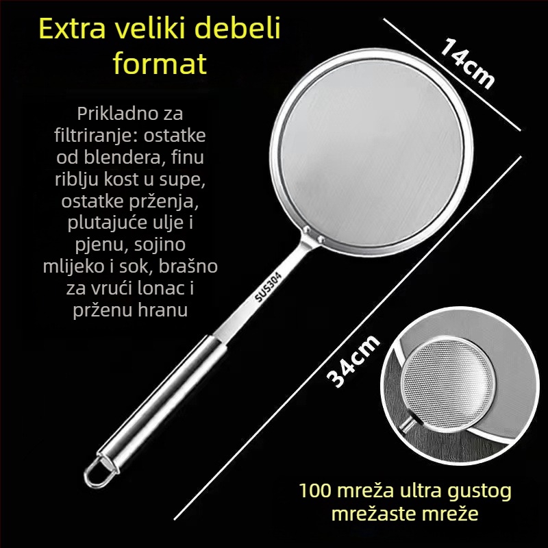 Kuhinjska špatula s ultratankim 100-mrežnim filtrom za pjenu i sojino mlijeko, ručica od nehrđajućeg čelika 304, šifra Flat 10+12+14+16
