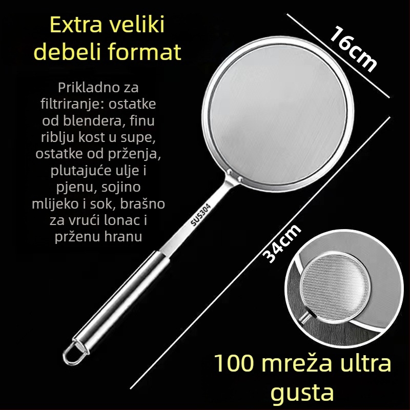 Kuhinjska špatula s ultratankim 100-mrežnim filtrom za pjenu i sojino mlijeko, ručica od nehrđajućeg čelika 304, šifra Flat 10+12+14+16