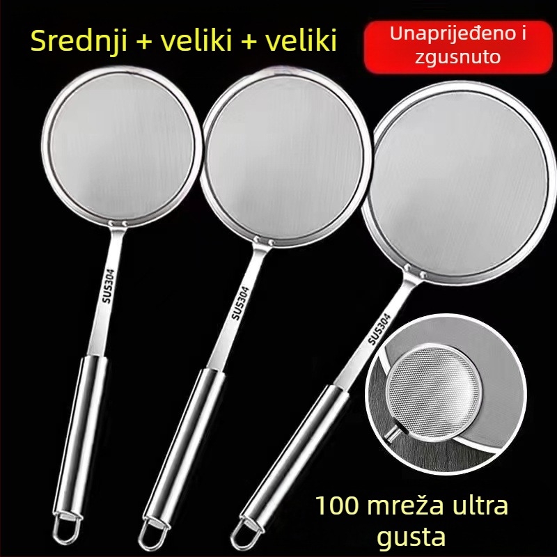 Kuhinjska špatula s ultratankim 100-mrežnim filtrom za pjenu i sojino mlijeko, ručica od nehrđajućeg čelika 304, šifra Flat 10+12+14+16