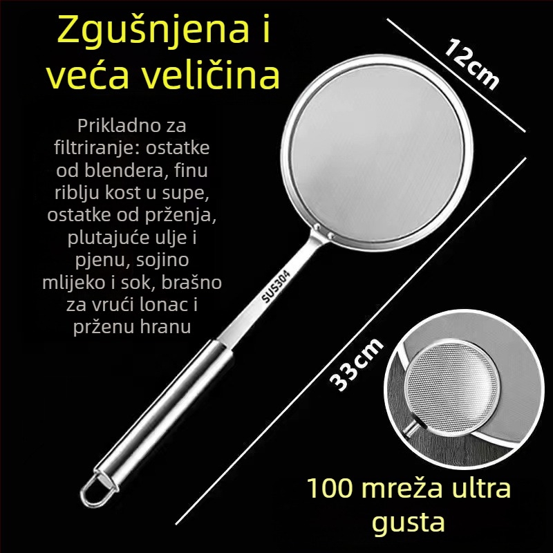 Kuhinjska špatula s ultratankim 100-mrežnim filtrom za pjenu i sojino mlijeko, ručica od nehrđajućeg čelika 304, šifra Flat 10+12+14+16