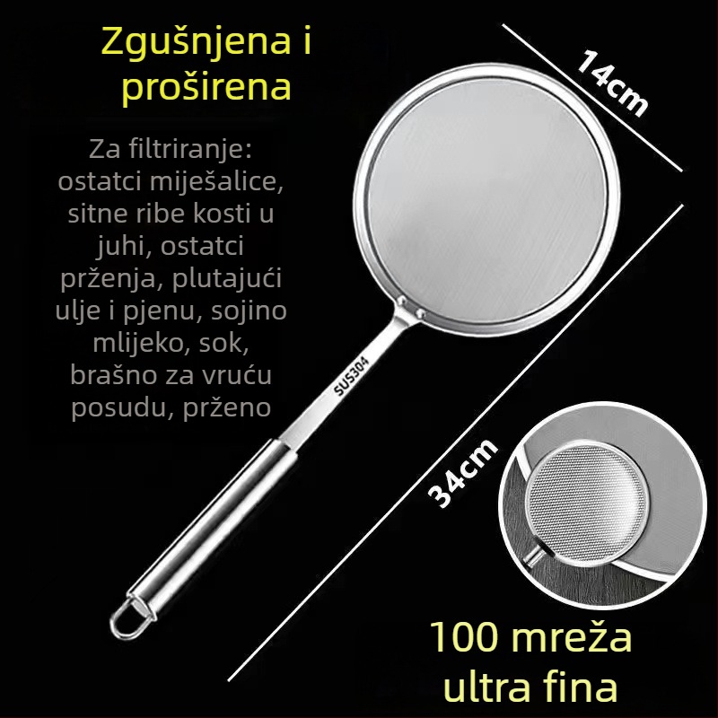 Kuhinjska špatula s ultratankim 100-mrežnim filtrom za pjenu i sojino mlijeko, ručica od nehrđajućeg čelika 304, šifra Flat 10+12+14+16